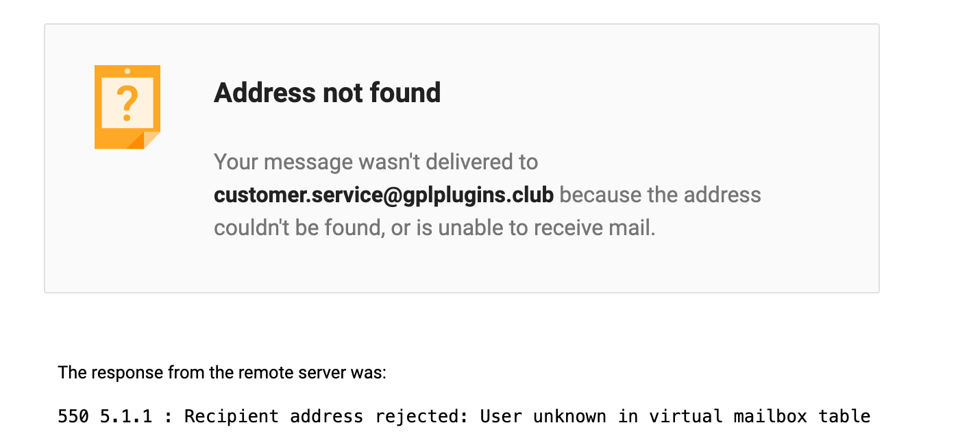 Address not found email error 550 5.1.1
